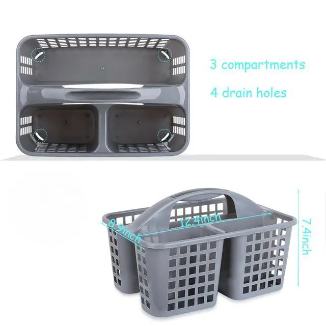 Alt view image 5 of 7 - Portable Shower Caddy Basket with Compartments Cleaning Supplies Organizer with Handle Plastic Storage Divided Tool Bin for Bathroom, Bedroom, Kitchen, College Dorm, Garden, Under Sink, Grey
