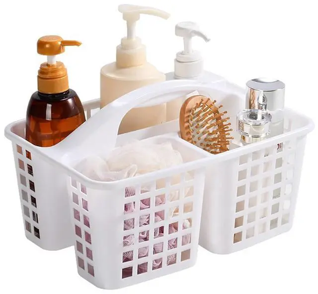 Main image of Portable Shower Caddy Basket with Compartments Cleaning Supplies Organizer with Handle Plastic Storage Divided Tool Bin for Bathroom, Bedroom, Kitchen, College Dorm, Garden, Under Sink, White