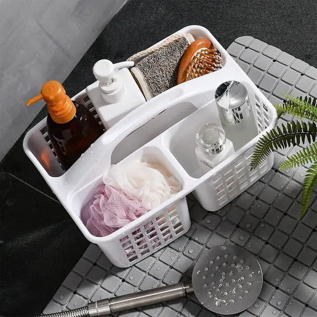 Alt view image 2 of 7 - Portable Shower Caddy Basket with Compartments Cleaning Supplies Organizer with Handle Plastic Storage Divided Tool Bin for Bathroom, Bedroom, Kitchen, College Dorm, Garden, Under Sink, White
