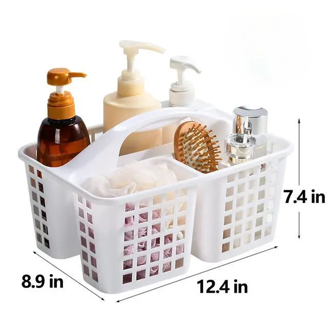 Alt view image 5 of 7 - Portable Shower Caddy Basket with Compartments Cleaning Supplies Organizer with Handle Plastic Storage Divided Tool Bin for Bathroom, Bedroom, Kitchen, College Dorm, Garden, Under Sink, White