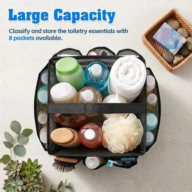 Alt view image 2 of 7 - Mesh Shower Caddy, Beach Tote Bag Portable for College Dorm Room Essentials Large Capacity Shower Caddy Dorm Bag with 9-Pockets Quick-Dry Toiletry Organizer for Gym Beach Camping Travel Bathroom Black