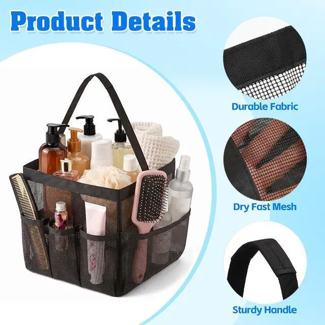 Alt view image 4 of 7 - Mesh Shower Caddy, Beach Tote Bag Portable for College Dorm Room Essentials Large Capacity Shower Caddy Dorm Bag with 9-Pockets Quick-Dry Toiletry Organizer for Gym Beach Camping Travel Bathroom Black