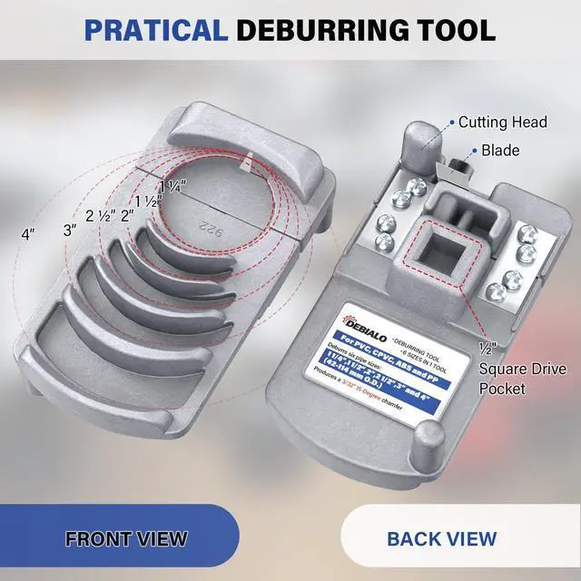 Alt view image 2 of 7 - Deburring Tool for Plastic Pipe, Professional PVC Pipe Reamer Deburrs Six Pipe Sizes: 1 1/4-Inch - 4-Inch, Effective Pipe Reamer Deburring Tool for PVC Pipe Reamer w/Sharp Blade, PVC Chamfer Tool