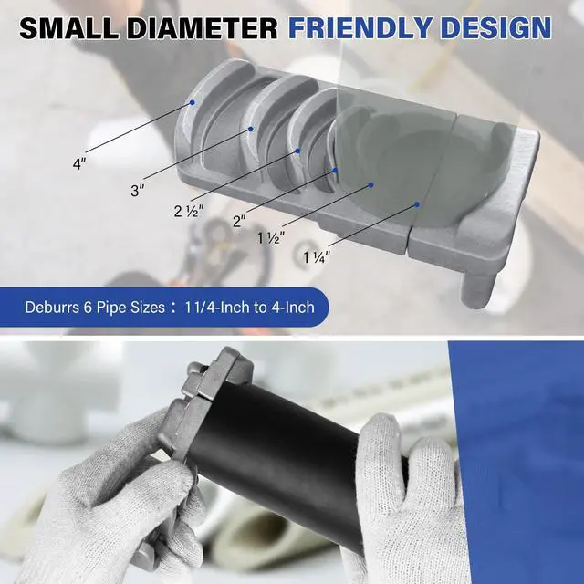 Alt view image 4 of 7 - Deburring Tool for Plastic Pipe, Professional PVC Pipe Reamer Deburrs Six Pipe Sizes: 1 1/4-Inch - 4-Inch, Effective Pipe Reamer Deburring Tool for PVC Pipe Reamer w/Sharp Blade, PVC Chamfer Tool