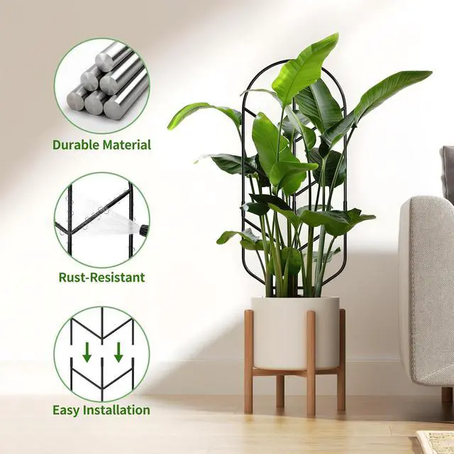 Alt view image 5 of 7 - 1 Pack 30'' Large Metal Plant Trellis for Climbing Plants, Tall Plant Support for Indoor & Outdoor Use, Modern Decorative Trellis for Potted Plants