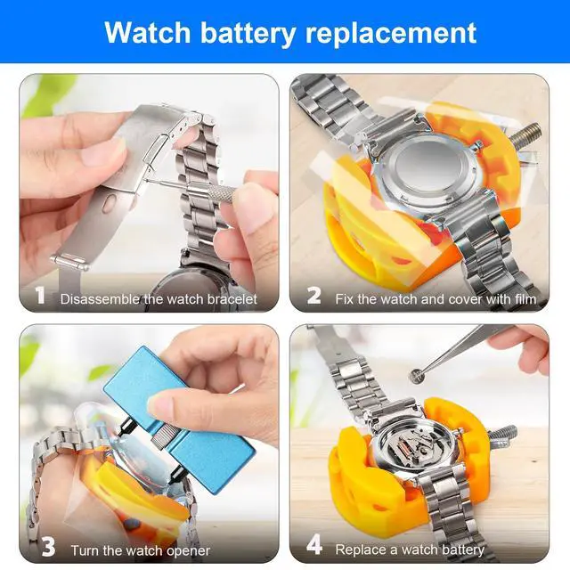 Alt view image 2 of 7 - Watch Battery Replacement Tool Kit, Watch Wrench Back Remover for Rotate Open Watch Cover, Watch Case Opener Set with Watch Back Remover Holder, Only for Grooved Watches