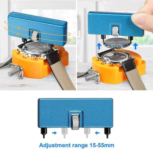 Alt view image 5 of 7 - Watch Battery Replacement Tool Kit, Watch Wrench Back Remover for Rotate Open Watch Cover, Watch Case Opener Set with Watch Back Remover Holder, Only for Grooved Watches