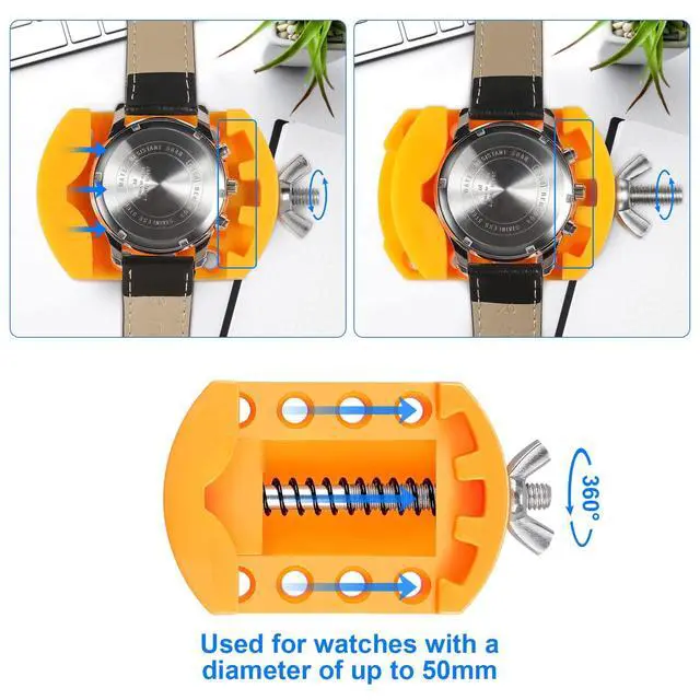 Alt view image 6 of 7 - Watch Battery Replacement Tool Kit, Watch Wrench Back Remover for Rotate Open Watch Cover, Watch Case Opener Set with Watch Back Remover Holder, Only for Grooved Watches