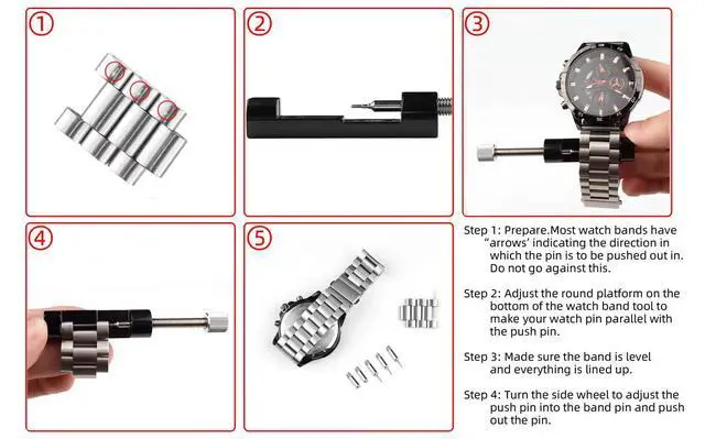 Alt view image 6 of 6 - Watch Link Removal Kit, Tools to Adjust and Remove BraceletsPin Remover for Sizing StrapWatch Band Adjustment Tool Kit with Extra Replacement (Black)
