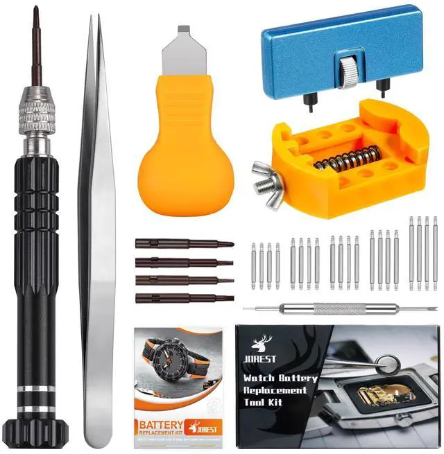 Main image of Watch Battery Replacement Kit, Watch Repair Screwdriver, Watch Band Replacement tool, Watch Wrench Back Remover, Watch Case Opener, Watch Back Remover Holder, Spring bar, Tweezers