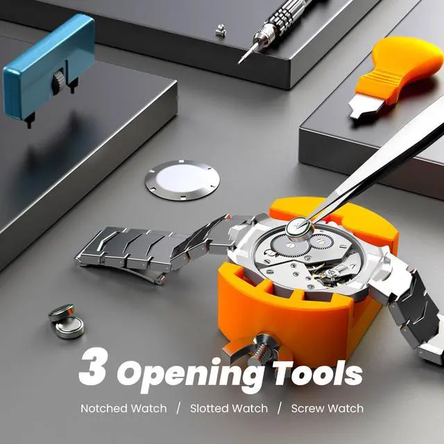 Alt view image 2 of 7 - Watch Battery Replacement Kit, Watch Repair Screwdriver, Watch Band Replacement tool, Watch Wrench Back Remover, Watch Case Opener, Watch Back Remover Holder, Spring bar, Tweezers