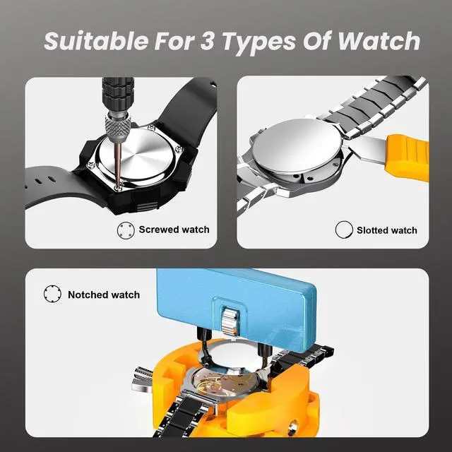 Alt view image 3 of 7 - Watch Battery Replacement Kit, Watch Repair Screwdriver, Watch Band Replacement tool, Watch Wrench Back Remover, Watch Case Opener, Watch Back Remover Holder, Spring bar, Tweezers
