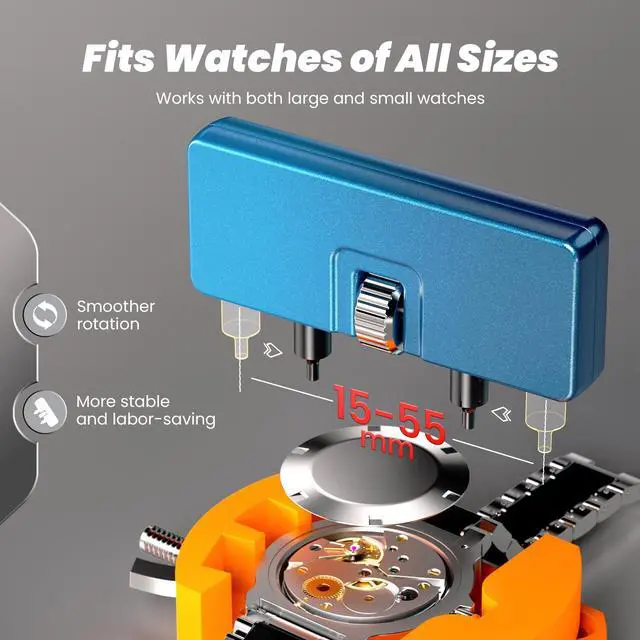 Alt view image 4 of 7 - Watch Battery Replacement Kit, Watch Repair Screwdriver, Watch Band Replacement tool, Watch Wrench Back Remover, Watch Case Opener, Watch Back Remover Holder, Spring bar, Tweezers