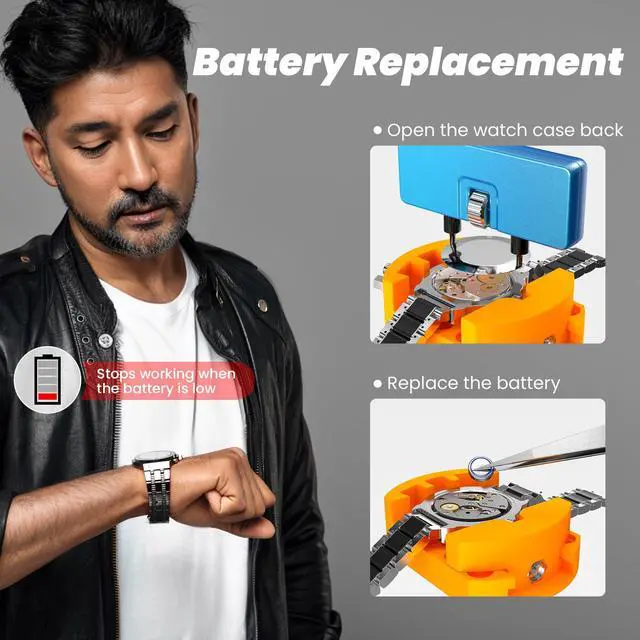 Alt view image 5 of 7 - Watch Battery Replacement Kit, Watch Repair Screwdriver, Watch Band Replacement tool, Watch Wrench Back Remover, Watch Case Opener, Watch Back Remover Holder, Spring bar, Tweezers