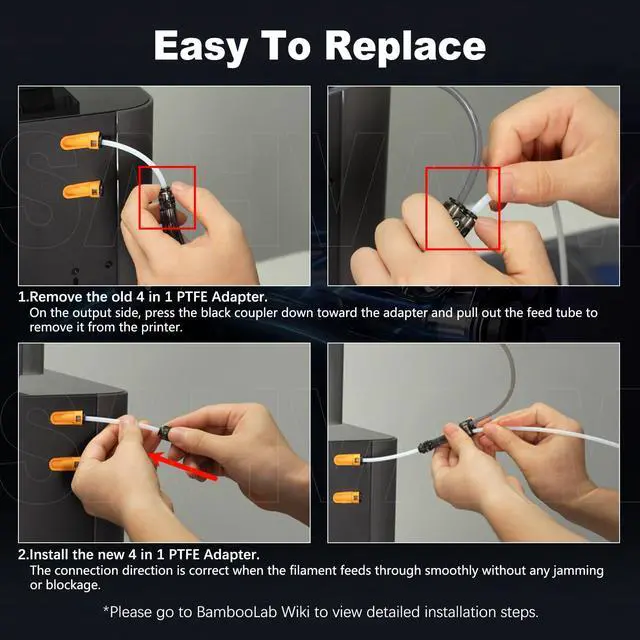 Alt view image 6 of 7 - Original Bamboo 4 in 1 PTFE Adapter for Bambu Lab X2D/H2C/H2D/H2S/P1S/P1P/P2S/X1C/A1/A1MINI/A2L 3D Printer, Multi-Filament Compatibility, Built-in Cleaning Blade & Anti-Clog Design for Smooth Feeding