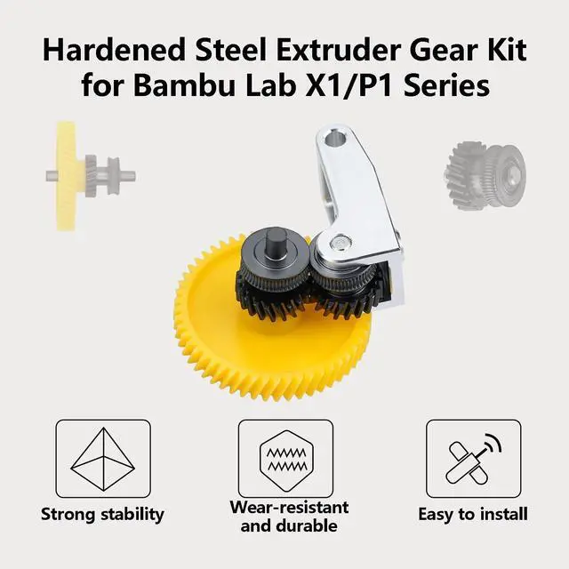 Alt view image 2 of 7 - Hardened Steel Extruder Gear Kit for X1/P1 Series, 3D Printer DLC Nano Coating Hardened Steel Extruder Dual Gear Aluminum Handle and POM Gear Kit for P1P, P1S, X1C, X1E
