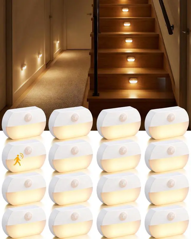 Main image of 4 Pack Rechargeable Motion Sensor Night Lights, Indoor Stair Light | Wireless Peel and Stick On Hallway Light, Portable LED Lights for Staircase Closet Cabinet Bathroom