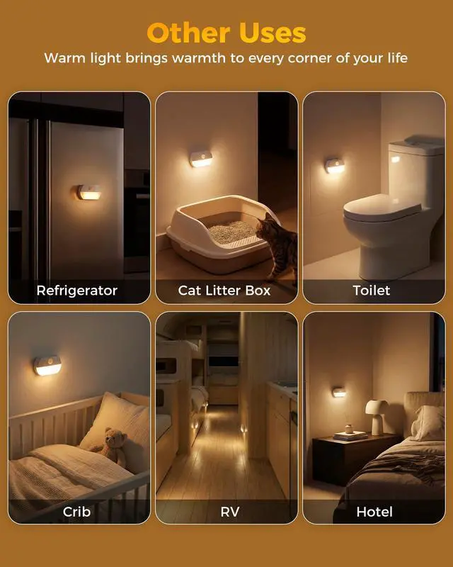 Alt view image 5 of 6 - 4 Pack Rechargeable Motion Sensor Night Lights, Indoor Stair Light | Wireless Peel and Stick On Hallway Light, Portable LED Lights for Staircase Closet Cabinet Bathroom