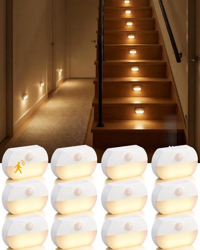 Main image of 6 Pack Rechargeable Motion Sensor Stair Lights, Indoor Hallway Light | Portable Wireless Stick On Night Light, Battery Operated LED Lights for Staircase Closet Cabinet Toilet