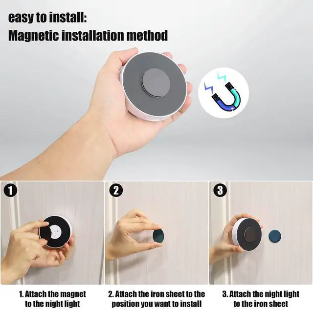 Alt view image 4 of 7 - 3 PCS Motion Sensor Light, Rechargeable Night Light(3000K Warm Yellow) | 8 LEDs, with USB Cable & Magnetic Patch, 3 Modes, Cordless Safe Wall Light for Kitchen, Bookshelves, Drawers