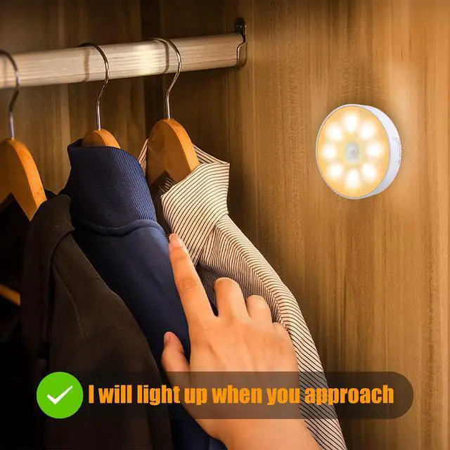 Alt view image 7 of 7 - 3 PCS Motion Sensor Light, Rechargeable Night Light(3000K Warm Yellow) | 8 LEDs, with USB Cable & Magnetic Patch, 3 Modes, Cordless Safe Wall Light for Kitchen, Bookshelves, Drawers