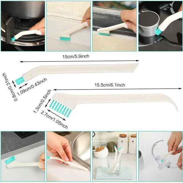 Alt view image 4 of 7 - 16 Pcs Small Household Cleaning Brushes for Deep Detail Cleaner | Small Household Cleaning Brushes Set, 8 in 1 Bottle Cap for Small Holes, Deep Detail Crevice Brush Set, Crevice Cleaning Tool