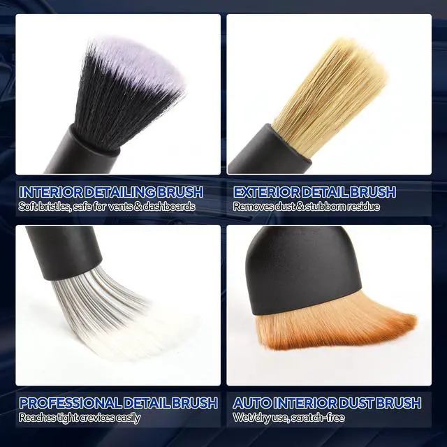 Alt view image 3 of 7 - 4PCS Car Detailing Brush Kit - Ultra Soft Boars Hair Car Interior Detailing Brushes, Includes 4 Different Brushes, Multi-use for Cleaning Interior or Exterior - Perfect Car Accessory Gift
