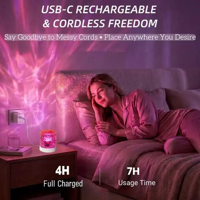 Alt view image 5 of 6 - Rechargeable Northern Aurora Projector Light-Cordless Ocean Wave Lamp | Waterproof Shower Lights,Water Ripple Ceiling Projection Night Light,Ambient Mood Lighting,Galaxy Light for Bedroom