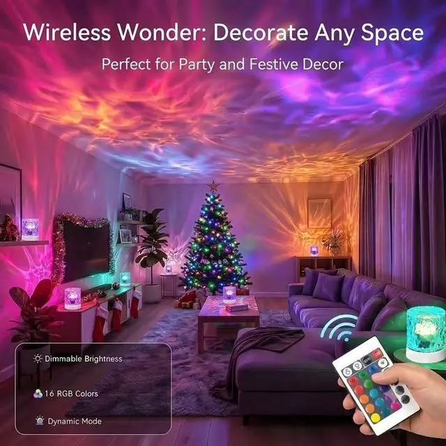Alt view image 6 of 6 - Rechargeable Northern Aurora Projector Light-Cordless Ocean Wave Lamp | Waterproof Shower Lights,Water Ripple Ceiling Projection Night Light,Ambient Mood Lighting,Galaxy Light for Bedroom