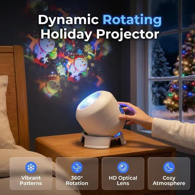 Alt view image 2 of 7 - Christmas Dynamic Rotating LED Projector Light, 360° Rotating Ocean Wave Night Projection Night Light, Multi-Angle Projection Base, for Meditation, Bedroom, Home Theater
