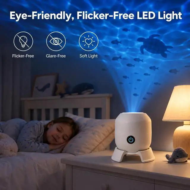 Alt view image 5 of 7 - 5D Ocean Projector Light, 360° Rotating Night Light for Kids Rooms | 90° Wide-Angle Ocean Glow Projection with Adjustable Brightness and USB Power for Bedroom, Movie Nights & Relaxing Ambience
