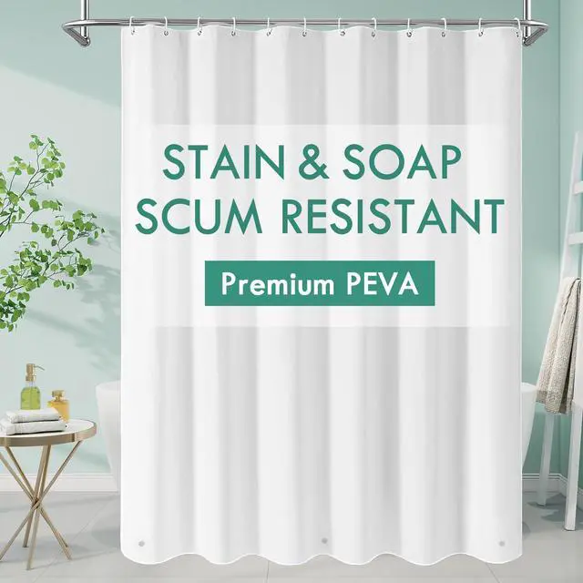 Main image of White Peva Shower Curtain Liner, Simple Plastic Shower Curtains Liner for Modern Neutral Hotel Bathroom Decor, Waterproof Bathroom Shower Liner, 71" W x 71" H