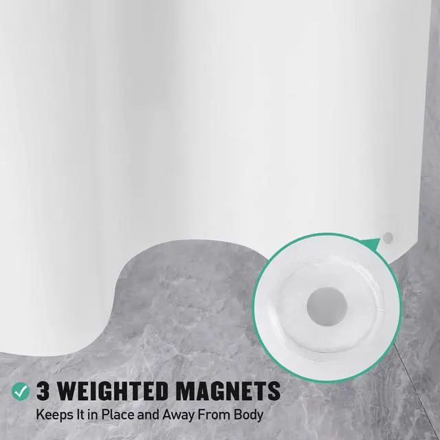 Alt view image 3 of 6 - White Peva Shower Curtain Liner, Simple Plastic Shower Curtains Liner for Modern Neutral Hotel Bathroom Decor, Waterproof Bathroom Shower Liner, 71" W x 71" H