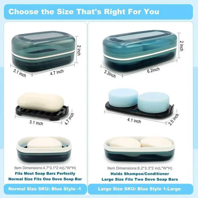 Alt view image 11 of 14 - Travel Soap Container, Bar Soap Holder, Portable Soap Case, Soap Dish with Lid for Traveling, Camping, Gym, Bathroom (Blue Style-1)