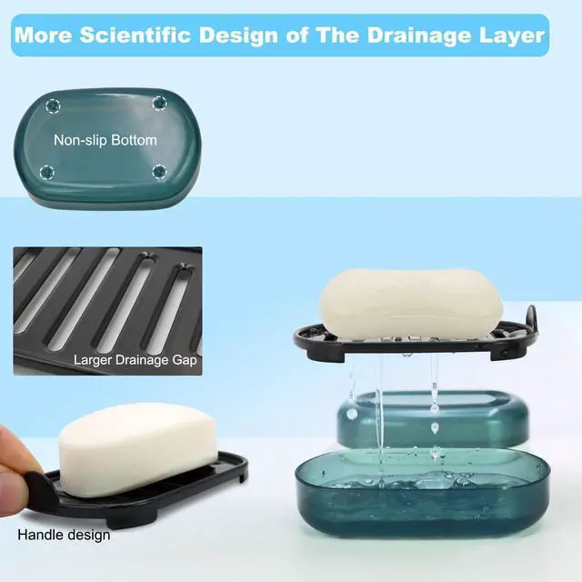 Alt view image 12 of 14 - Travel Soap Container, Bar Soap Holder, Portable Soap Case, Soap Dish with Lid for Traveling, Camping, Gym, Bathroom (Blue Style-1)