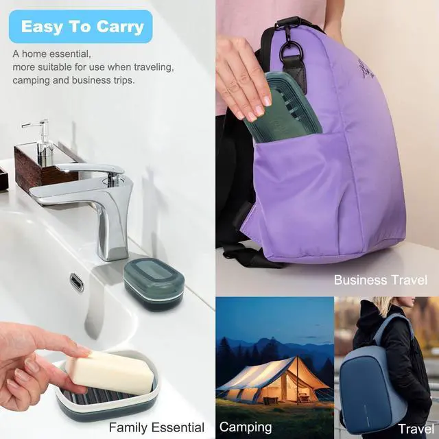 Alt view image 14 of 14 - Travel Soap Container, Bar Soap Holder, Portable Soap Case, Soap Dish with Lid for Traveling, Camping, Gym, Bathroom (Blue Style-1)