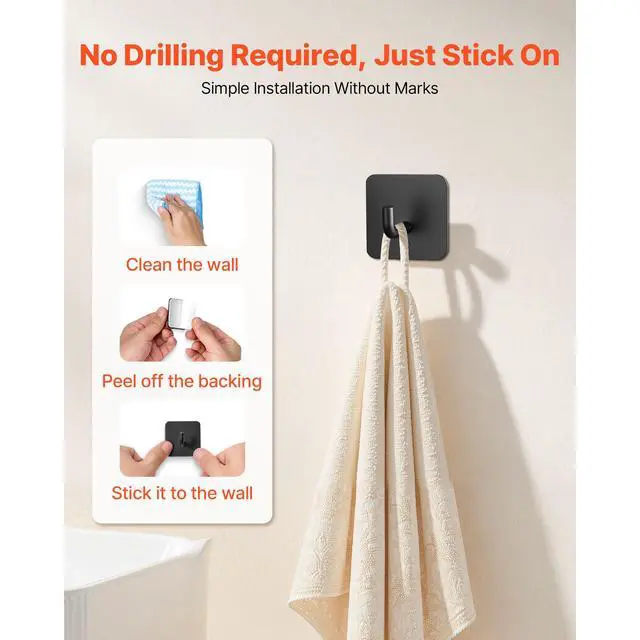 Alt view image 5 of 7 - 4 Pack Adhesive Hooks Self-Adhesive Towel Coat Hooks Sticky Wall Hanger