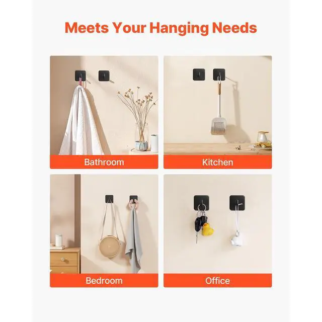 Alt view image 7 of 7 - 4 Pack Adhesive Hooks Self-Adhesive Towel Coat Hooks Sticky Wall Hanger