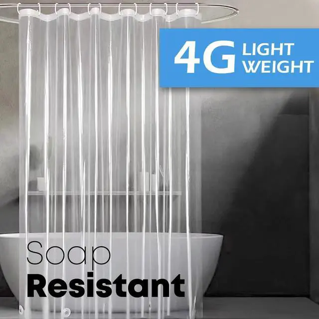 Alt view image 2 of 2 - PEVA 4G Clear Shower Curtain Super Durable Plastic 71 Length, Weighted Standard 71 x 71, Bathroom Shower Curtain Liners with 3 Magnet