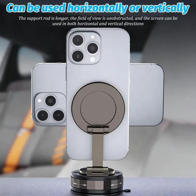 Alt view image 2 of 6 - Vacuum Magnetic Car Phone Holder, 360° Adjustable Vehicle Dashboard Cell Phone Mount with Suction Cup, Foldable Automotive Windshield Smartphone Holder, Universal for SUV RV Truck