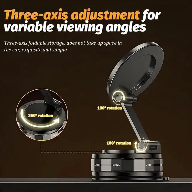Alt view image 4 of 6 - Vacuum Magnetic Car Phone Holder, 360° Adjustable Vehicle Dashboard Cell Phone Mount with Suction Cup, Foldable Automotive Windshield Smartphone Holder, Universal for SUV RV Truck
