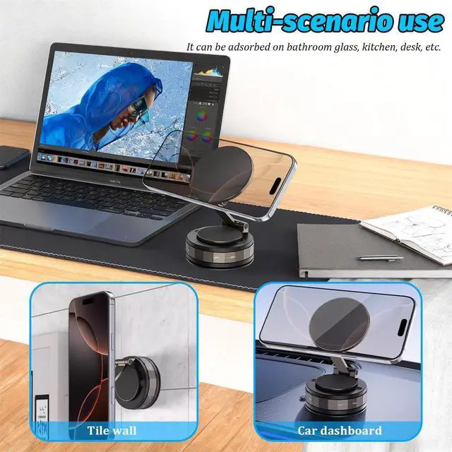 Alt view image 6 of 6 - Vacuum Magnetic Car Phone Holder, 360° Adjustable Vehicle Dashboard Cell Phone Mount with Suction Cup, Foldable Automotive Windshield Smartphone Holder, Universal for SUV RV Truck