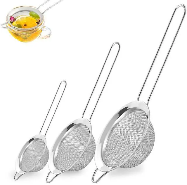 Main image of 3Pcs Fine Mesh Strainer with Handle, Small Sifter Strainers Set, Stainless Steel Sieve Colander for Kitchen Baking Juice Quinoa Food Flour