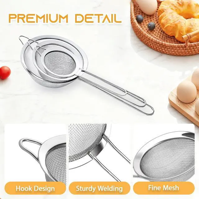 Alt view image 5 of 7 - 3Pcs Fine Mesh Strainer with Handle, Small Sifter Strainers Set, Stainless Steel Sieve Colander for Kitchen Baking Juice Quinoa Food Flour