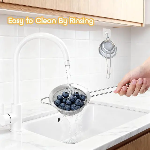 Alt view image 6 of 7 - 3Pcs Fine Mesh Strainer with Handle, Small Sifter Strainers Set, Stainless Steel Sieve Colander for Kitchen Baking Juice Quinoa Food Flour