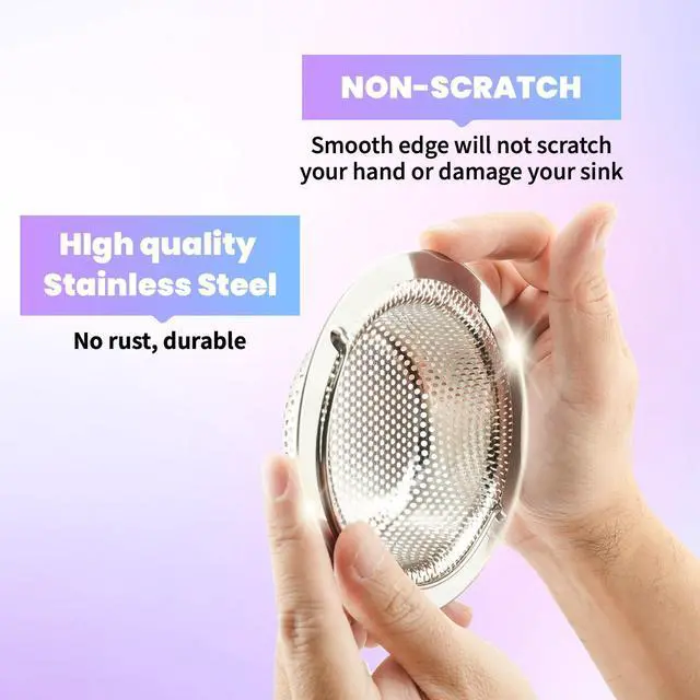 Alt view image 4 of 7 - 2 Pack Kitchen Sink Drain Strainer with Handle, Stainless Steel Large Kitchen Sink Drain Basket Food Catcher, Outer Diameter 4.5 Inch, Rust Free