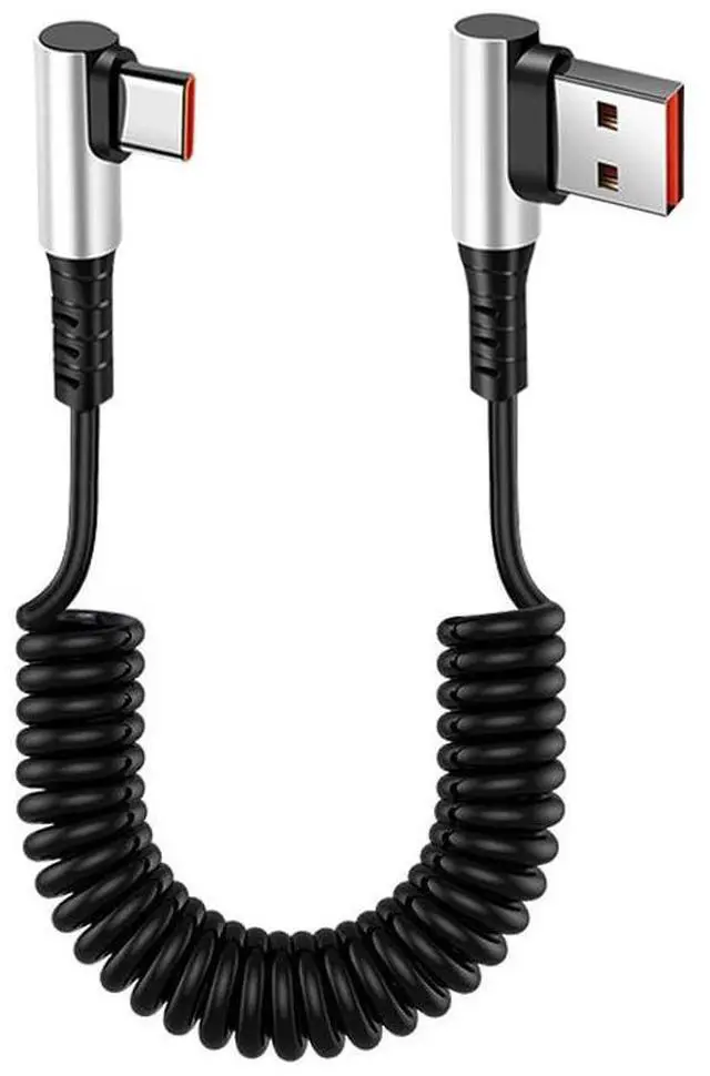 Main image of Right Angle Coiled USB to Type C Cable, Upgrade USB Blind Plug | 90Degree USB C Retractable 6A Fast Charging Cord, Charge and Sync for Car, Phone 15/16,S23/S22/S21,Carplay-4.9Ft