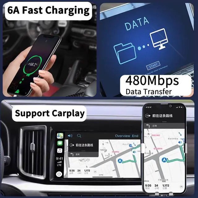Alt view image 3 of 7 - Right Angle Coiled USB to Type C Cable, Upgrade USB Blind Plug | 90Degree USB C Retractable 6A Fast Charging Cord, Charge and Sync for Car, Phone 15/16,S23/S22/S21,Carplay-4.9Ft