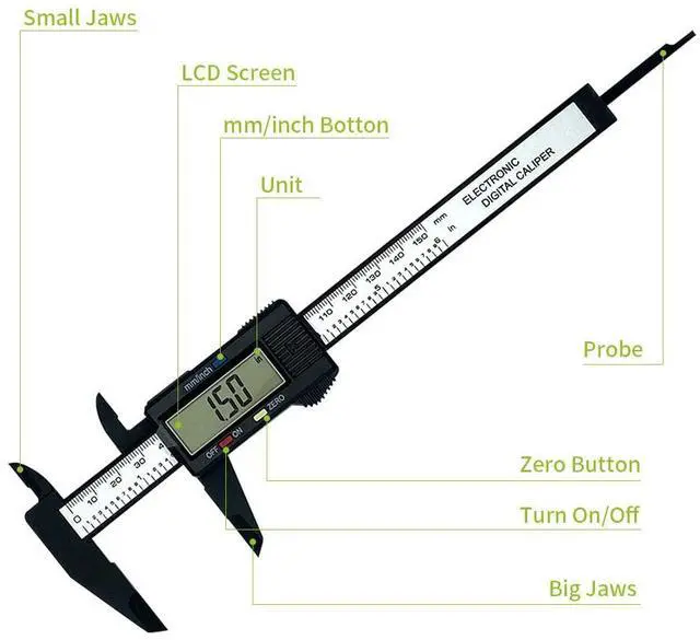 Alt view image 3 of 3 - 0-6 Inches Digital Caliper with Large LCD Screen and Auto-Off Feature | Inch & Metric Conversion Measuring Tool, Perfect for Household/DIY Measurement