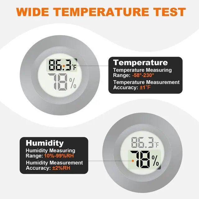 Alt view image 3 of 6 - 2 Pack Hygrometer Thermometer Mini Digital LCD Monitor Indoor/Outdoor Humidity Meter Gauge Temperature for Humidifiers Dehumidifiers Greenhouse Reptile Humidor Fahrenheit/Celsius(/)